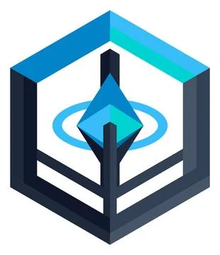 Abstract Geometric Blue Cube Icon with Central Diamond Element 스톡 일러스트