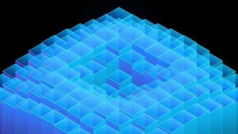 Abstract Geometric Blue Glowing Cube Grid Surface Animation Stock Footage 347149395