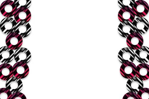 Abstract Geometric Border with Textured Pink and Black Striped Rings Background Stock Illustration