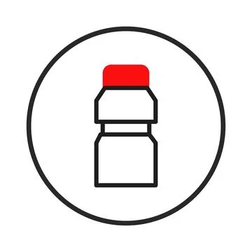 Abstract geometric bottle icon with red cap framed in a circle graphic pres.. Stock Illustration