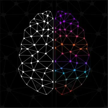 Abstract geometric brain of left and right hemisphere, network connections Stock Illustration