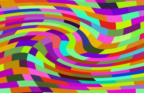 Abstract geometric bright blocks pattern orange, yellow, blue and green wave Stock Illustration