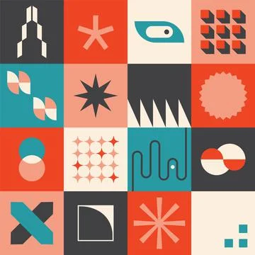 Abstract geometric brutalist pattern. Simple primitive bold forms, minimalist Stock Illustration