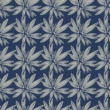 Abstract geometric bud seamless pattern on blue background. Retro floral wall Stock Illustration
