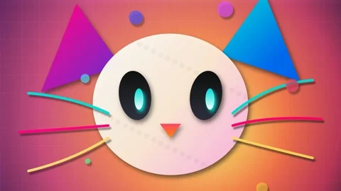 Abstract Geometric Cat Face Animation With Bright Neon Colors Stock-Footage 340779526
