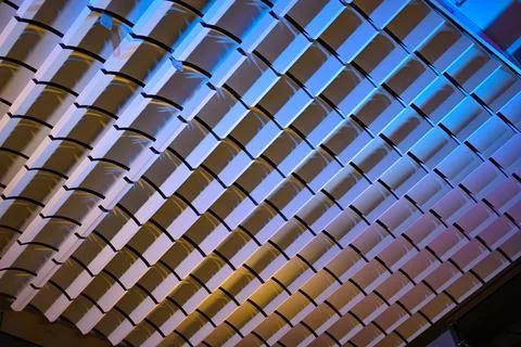Abstract Geometric Ceiling with Blue Lighting Stock Photos