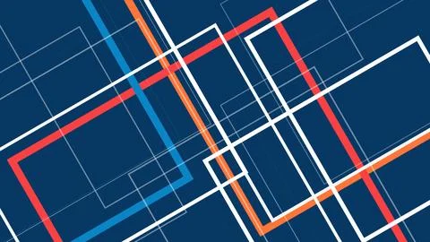 Abstract geometric chart lines sweep diagonally in bold blue, red, and whit.. Illustrazione stock