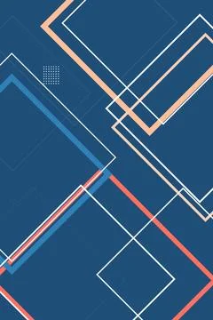 Abstract geometric chevrons and rectangular frames overlap in deep blue, wi.. Stock Illustration