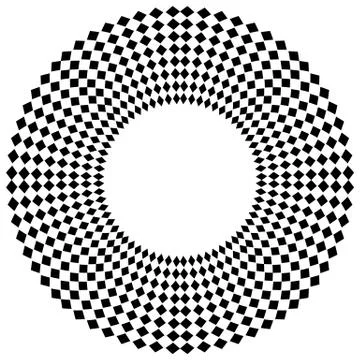 Abstract geometric circle element with square pattern. Radiating rhombus shap Illustrazione stock