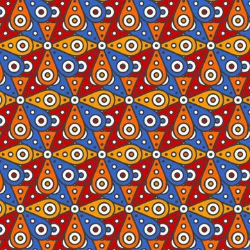 Abstract Geometric Circle Oval Pattern Background In Red Blue Slate Yellow Co Stock Illustration