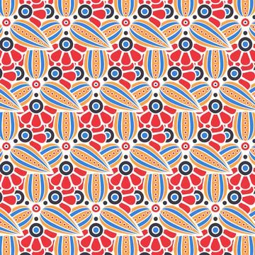 Abstract Geometric Circle Oval Pattern Background In White Yellow Blue Red Sl Stock Illustration