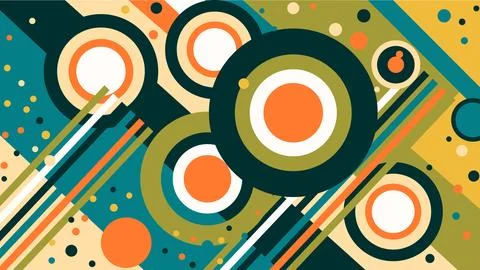 Abstract geometric circles and stripes pattern with abstract art, digital Illustrazione stock