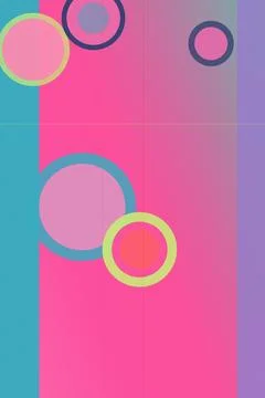 Abstract geometric circles float over a bold pink and purple gradient backg.. Ilustração Stock