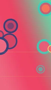 Abstract geometric circles float over a pink and teal gradient background, .. Stock Illustration