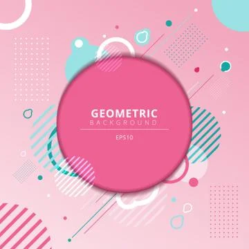 Abstract geometric circles frame with light blue geometry elements on pink ba 스톡 일러스트