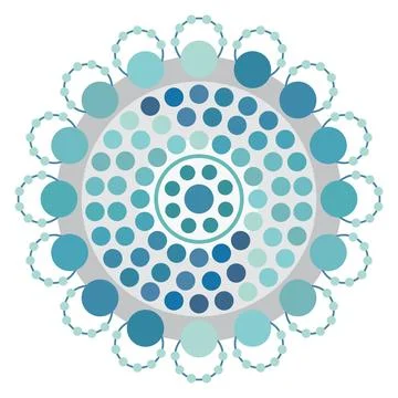 Abstract Geometric Circular Design in Cool Blue and Green Tones Mandala Stock Illustration