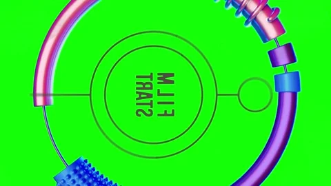Abstract geometric circular elements rotating against vibrant green chroma key Stock Footage 340946332