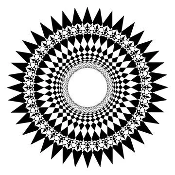 Abstract Geometric Circular Mandala Pattern in Black and White Stock Illustration