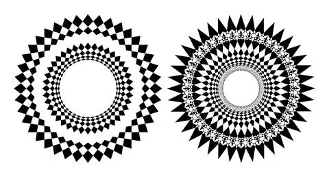 Abstract Geometric Circular Pattern Set with Black and White Spiral Designs Stock Illustration