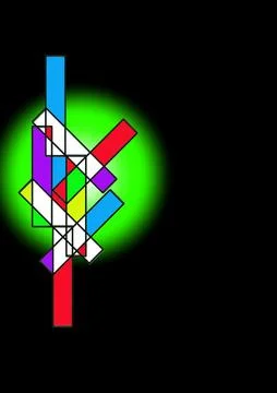 Abstract Geometric Color Block Composition on Black Background Stock Illustration