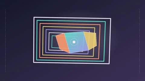 Abstract geometric colored frames with overlapping squares on dark background Stock Illustration