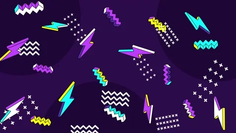 Abstract geometric colorful pattern elements and shapes on dark purple Stock Footage 304942521