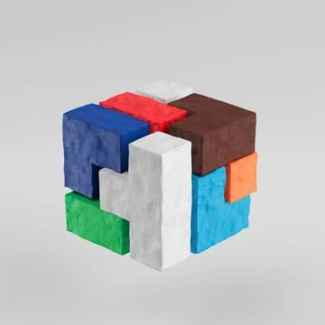 Abstract Geometric Compose of Plasticine Colorful Blocks in Shape of Cube L.. Illustrazione stock