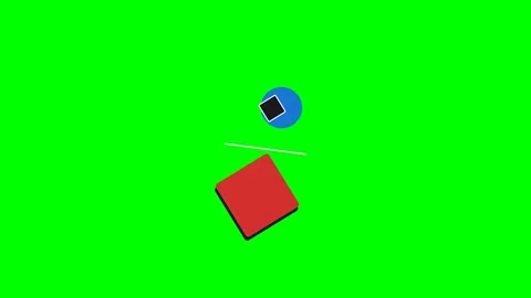 Abstract geometric composition of a blue circle and red square on green Stock Footage 340263283