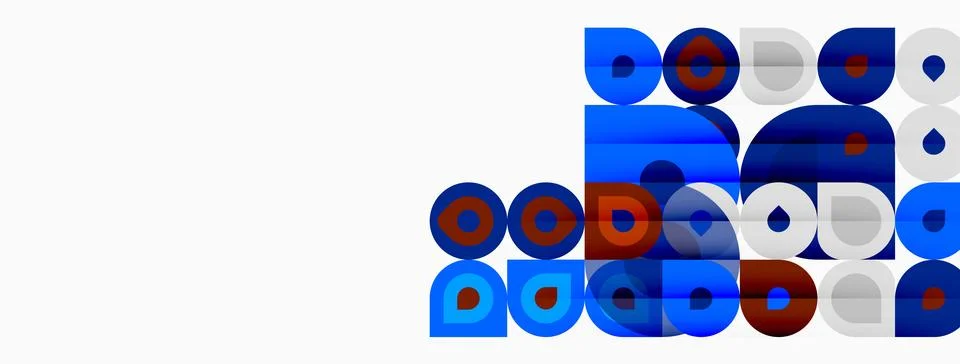 Abstract geometric composition. Blue circles, rectangles overlap creating m.. Stock Illustration