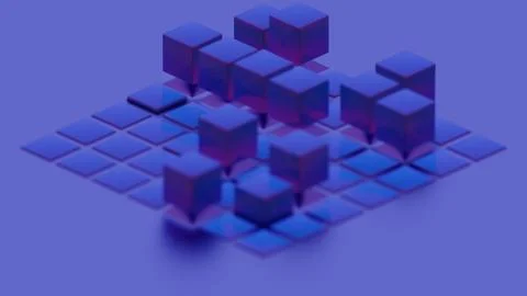 Abstract geometric composition with blue cubes and grid pattern.. Stockillustratie