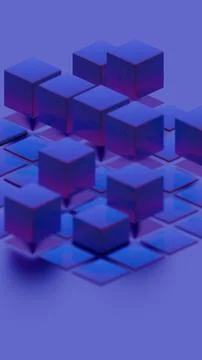 Abstract geometric composition with blue cubes and grid pattern.. Stockillustratie