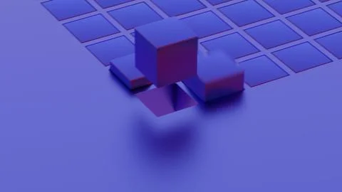 Abstract geometric composition with blue cubes and grid pattern.. Illustrazione stock