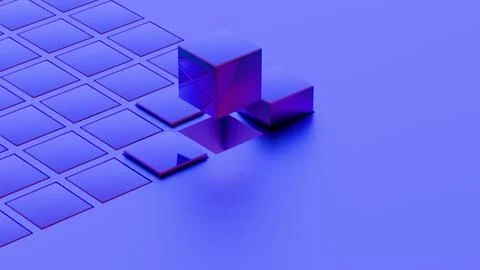 Abstract geometric composition with blue cubes and grid pattern.. Stockillustratie