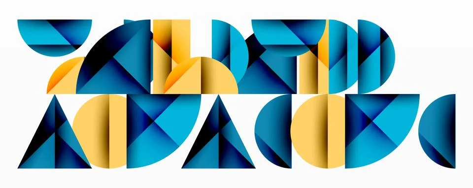 Abstract geometric composition. Blue, gold shapes interlock creating dynamic イラスト素材