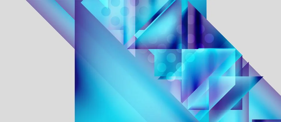 Abstract geometric composition. Blue gradients, triangles, circles create modern Illustrazione stock