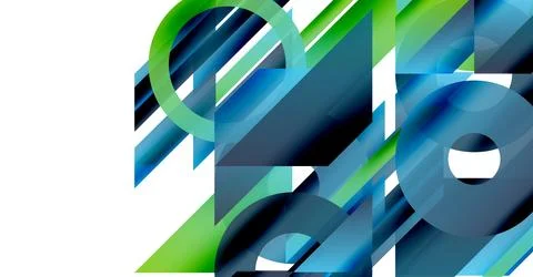 Abstract geometric composition. Blue, green shapes overlap, creating dynamic Illustrazione stock
