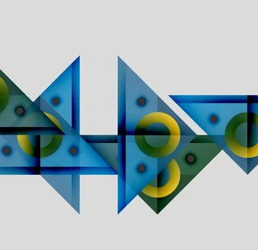 Abstract geometric composition. Blue, green, yellow shapes overlap creating Illustrazione stock