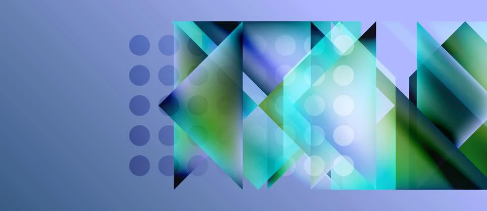 Abstract geometric composition. Blue, green hues dominate. Circles, triangles Illustrazione stock