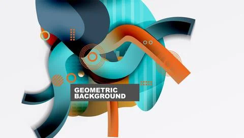 Abstract geometric composition. Blue, orange layers overlap, creating dynamic Stock Illustration