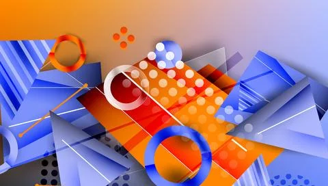 Abstract geometric composition. Blue, orange, red shapes intersect. Modern Stockillustratie