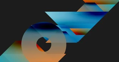 Abstract geometric composition. Blue, orange hues dominate. Shapes overlap Stock Illustration