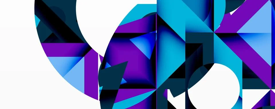 Abstract geometric composition. Blue, purple shades create dynamic shapes. White Stock Illustration