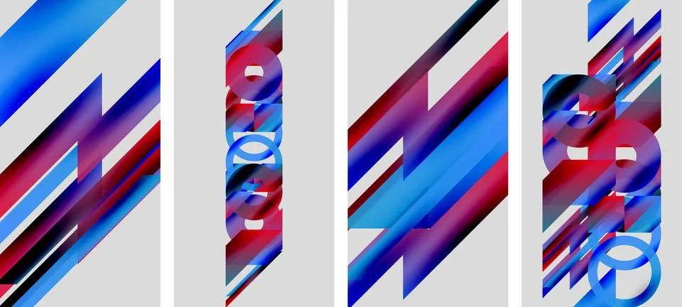 Abstract geometric composition. Blue, red layers create dynamic visual effect. Stock Illustration
