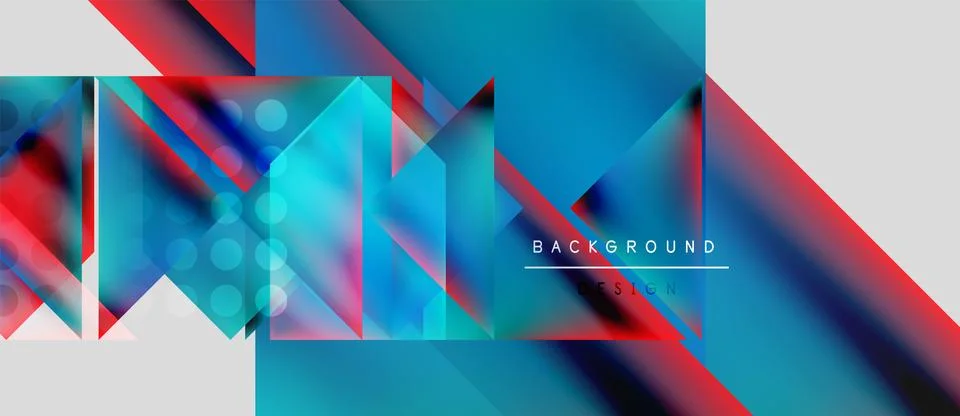 Abstract geometric composition. Blue, red hues dominate. Overlapping triangles Illustrazione stock