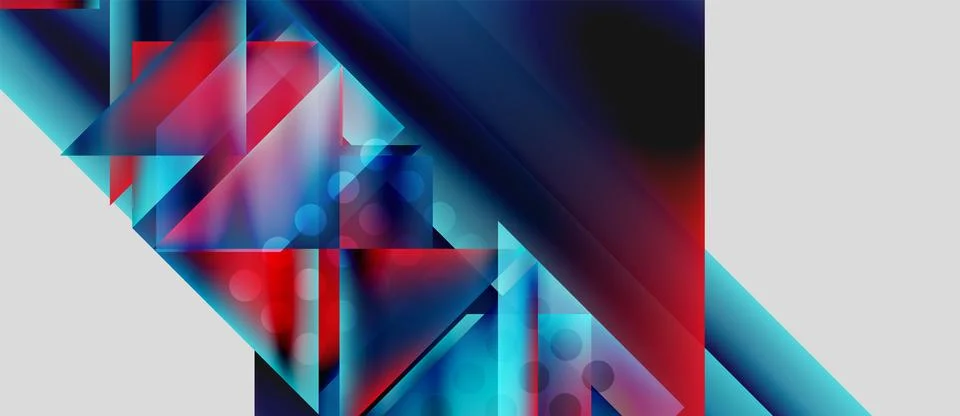 Abstract geometric composition. Blue, red hues dominate. Shapes overlap, Illustrazione stock