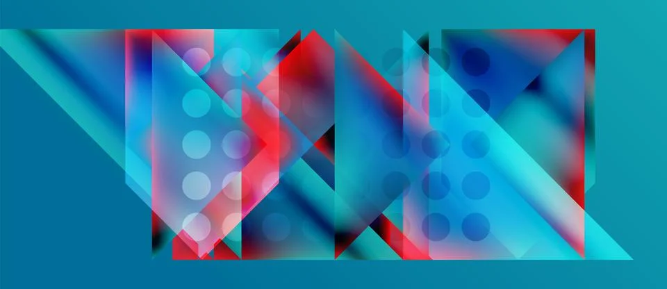 Abstract geometric composition. Blue, red hues blend, creating layered shapes. Stock Illustration