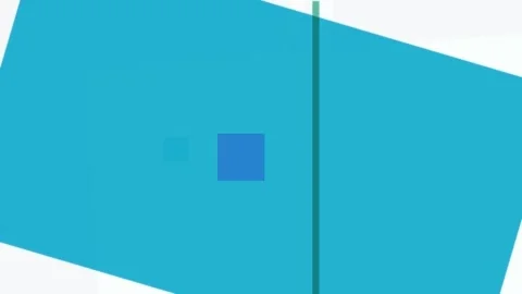 Abstract geometric composition with blue squares and a teal line on a white.. Vídeos de archivo 335430901