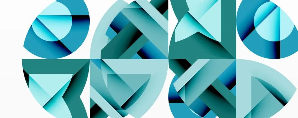Abstract geometric composition. Blue, teal shapes intersect. Modern design, Stock Illustration
