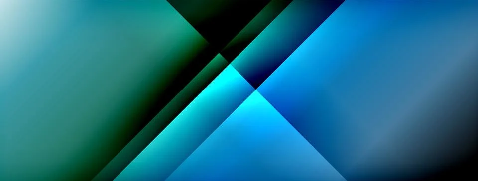 Abstract geometric composition. Blue, teal hues blend, forming sharp angled Illustrazione stock