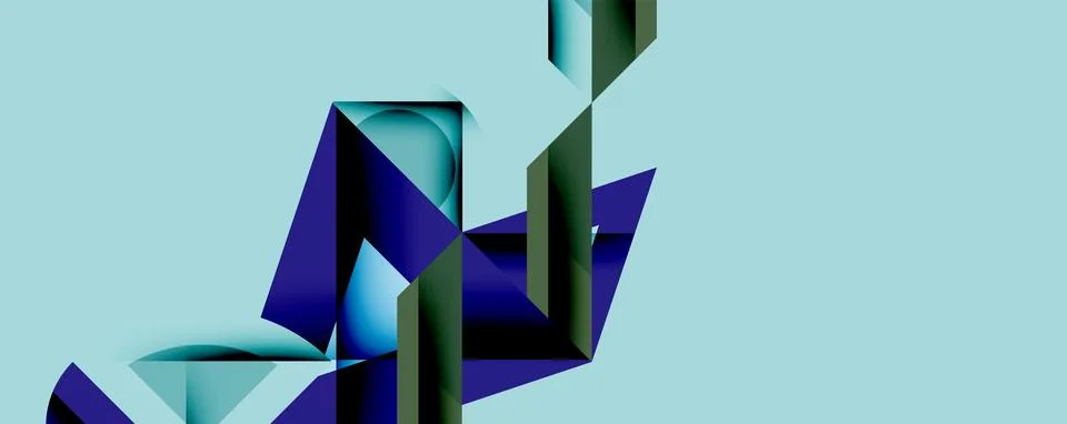 Abstract geometric composition. Blue, teal, dark green shapes intersect, Stock Illustration
